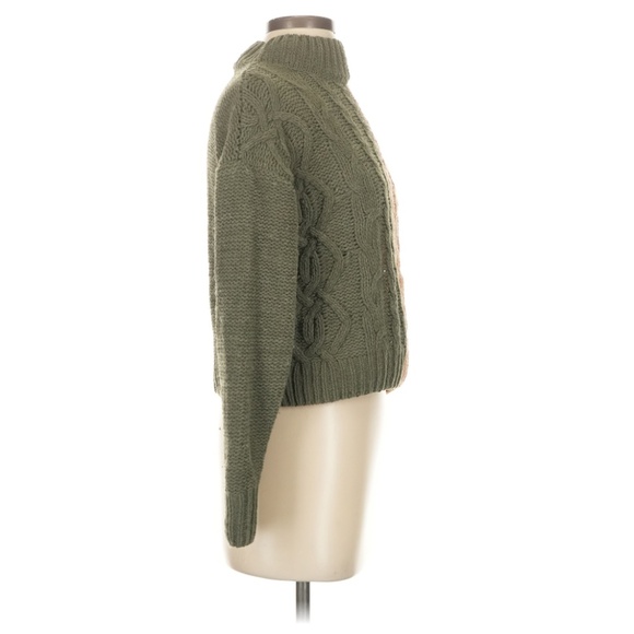 Green Beige ColorBlock Knit Sweater Mock Neck XS - Picture 4 of 6
